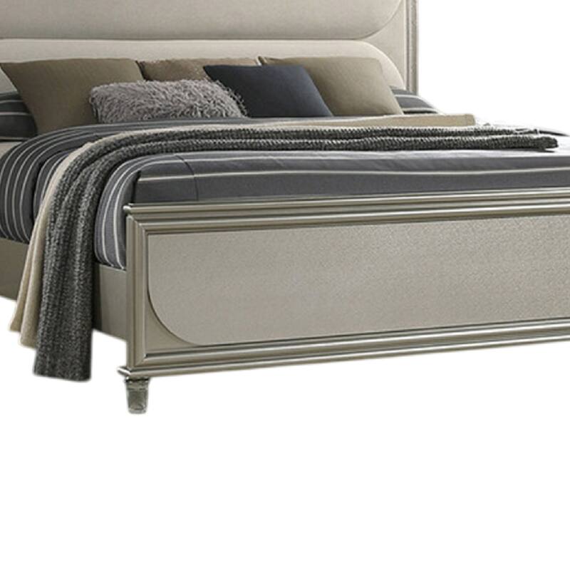 Zema Queen Bed, Upholstered Headboard w LED, Silver Wood, Acrylic Legs