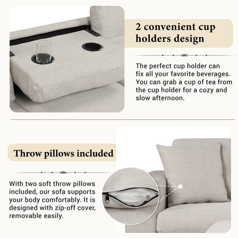 105.1" Velvet L-Shaped Sectional Sofa with Ottoman & Cup Holders