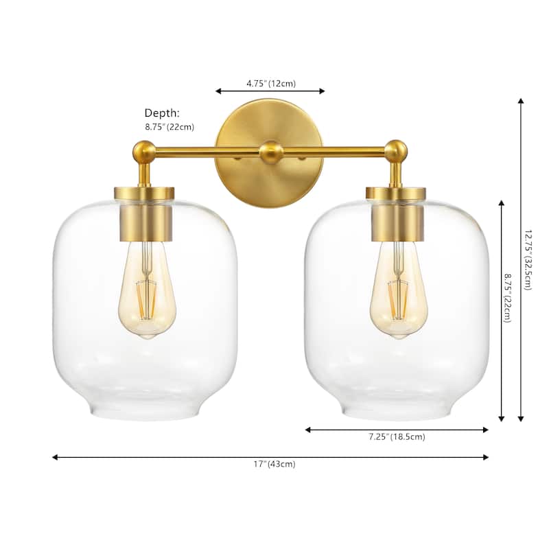 SAFAVIEH Lighting Hildegunn 2-Light 17-inch Glass Shade Wall Sconce with Bulbs - 17 In. W x 8.8 In. D x 12.8 In. H