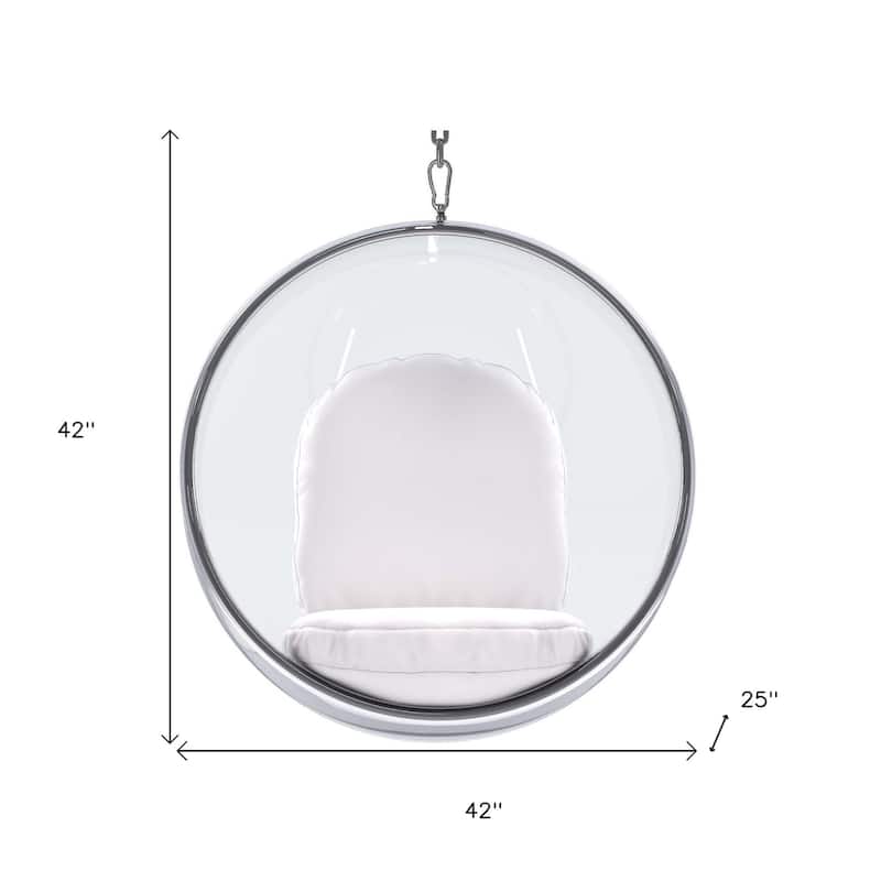 HomeRoots 42" White and Silver Acrylic and Faux Leather Hanging Balloon Chair - 42' X '42' X '25