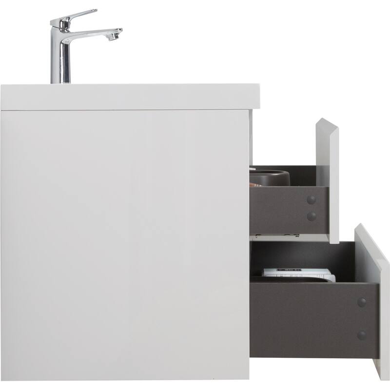 29.5" Floating Bathroom Vanity with Resin Sink, Glossy White Finish, 2 Drawers, Easy Installation - 29.53in L Wood