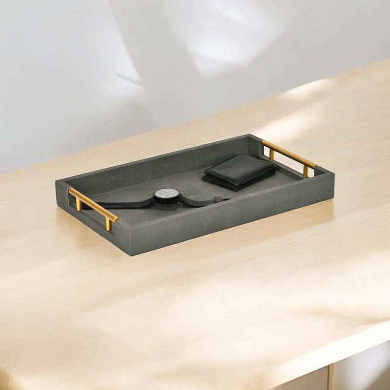 Lusan Faux Shagreen Tray with Handles - Grey Shagreen