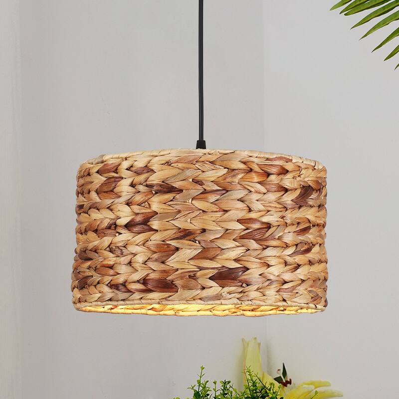 1-Light Hanging Kitchen Pendant Light Island Chandelier Fixture with Rattan Cover for Dining Room