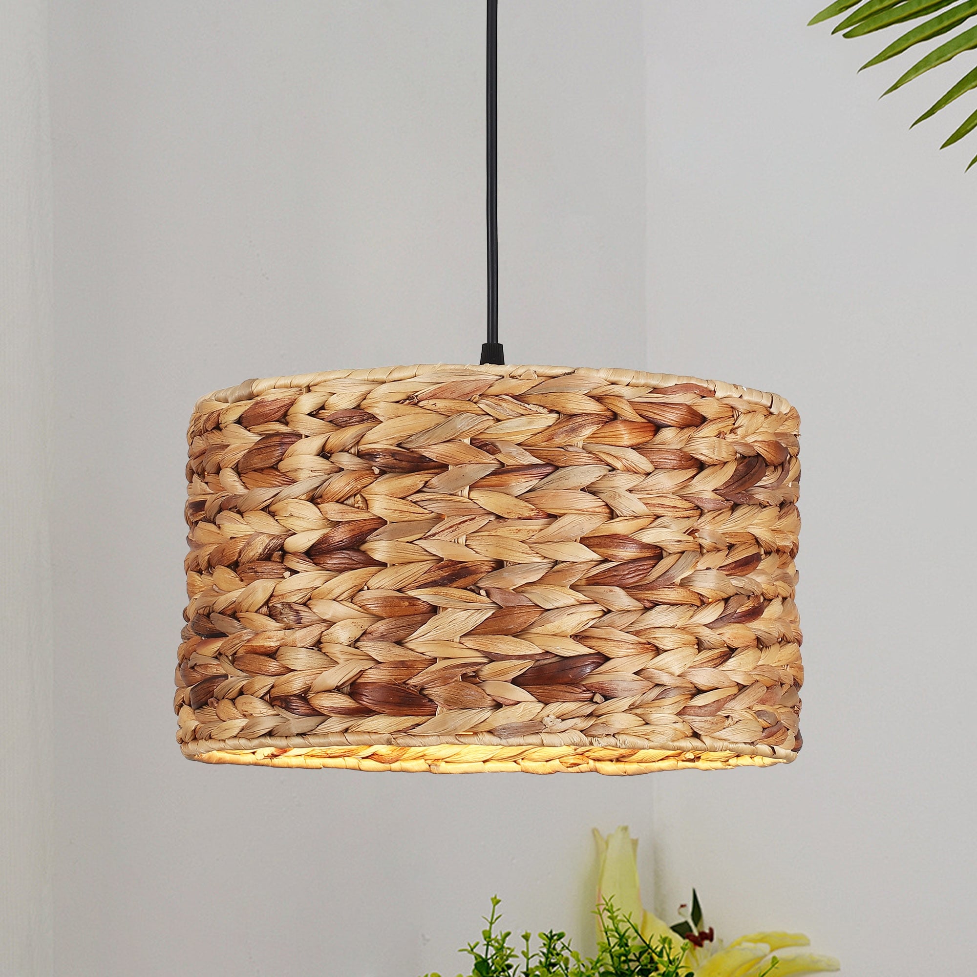 1-Light Hanging Kitchen Pendant Light Island Chandelier Fixture with Rattan Cover for Dining Room