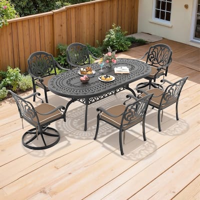 7-Piece Outdoor Dining Set with 1 Table and 6 Chairs, All-Weather Aluminum Outdoor Patio Sets