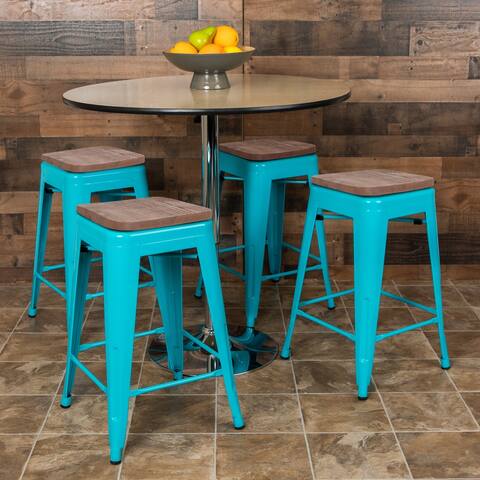 4 Pack 24" High Metal Indoor Counter Bar Stool with Wood Seat - Stackable Stool