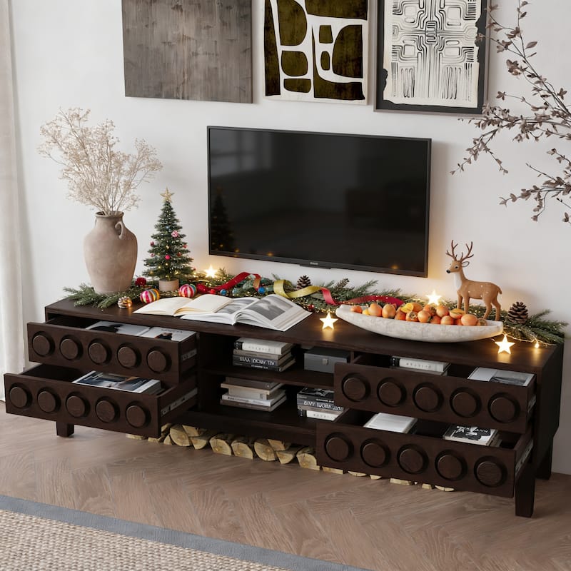 Modern Mid-Century Media Console with 4 Drawers and Cable Management, TV Console Table for TVs up to 75"