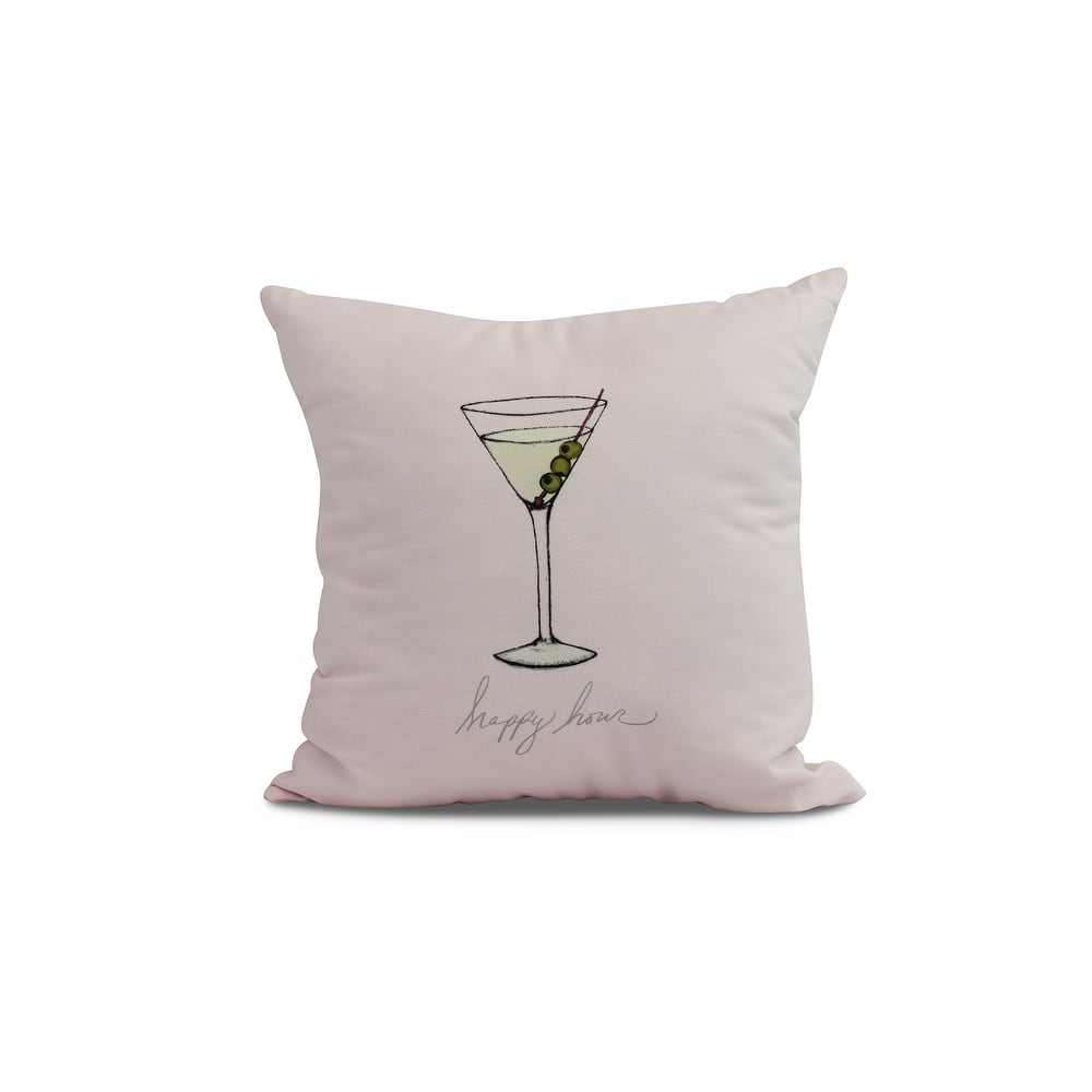 20 x 20 Inch Martini Glass Happy Hour Geometric Print Outdoor Pillow