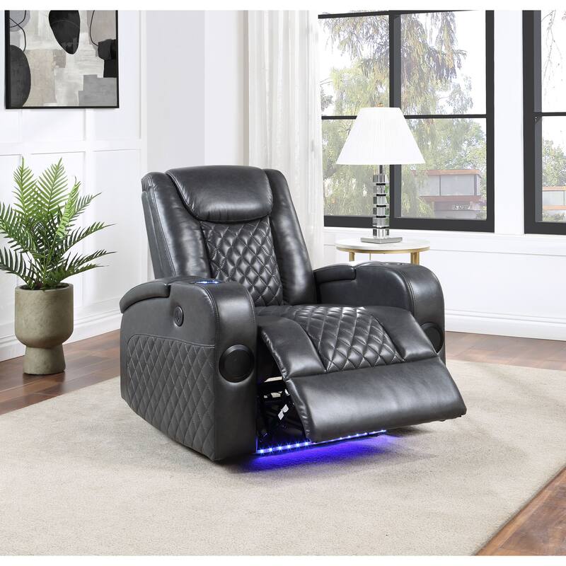 Alair Dark Gray Leather Aire Power Motion Recliner W/Bluetooth, Wireless Charger & Cupholder