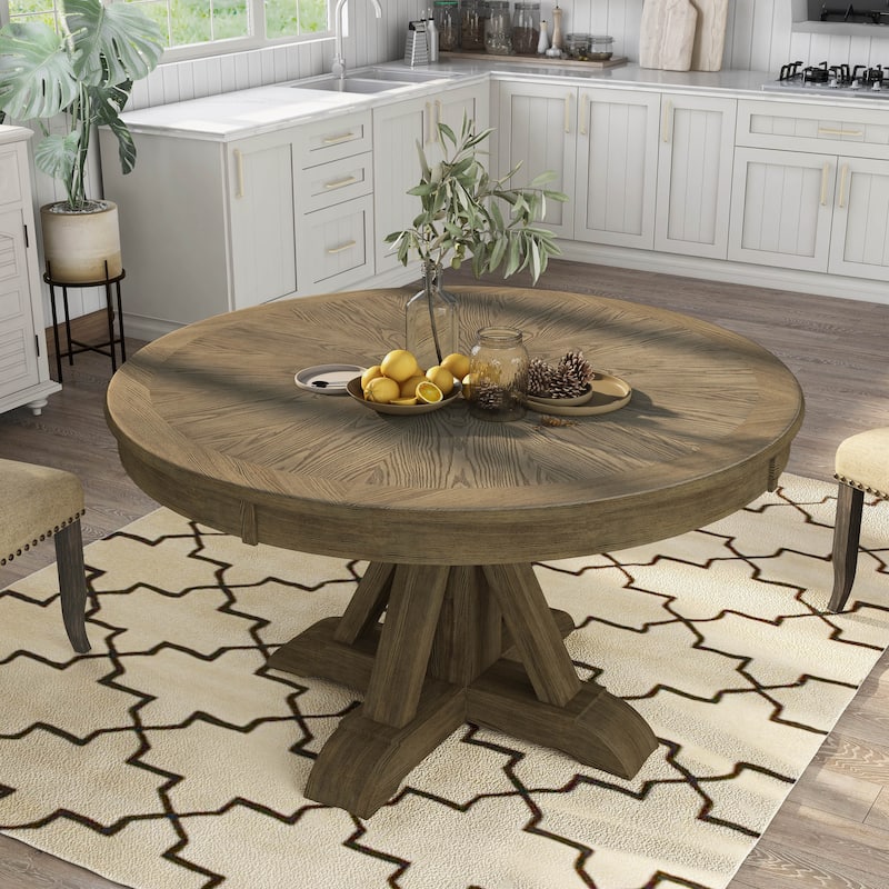 Furniture of America Dice Rustic Oak 54-inch Round Wood Dining Table