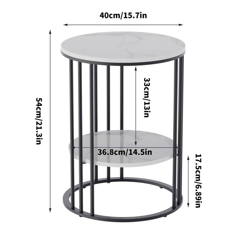 2 Tier Round Sintered Stone End Table Sofa Side Table with Golden Frame