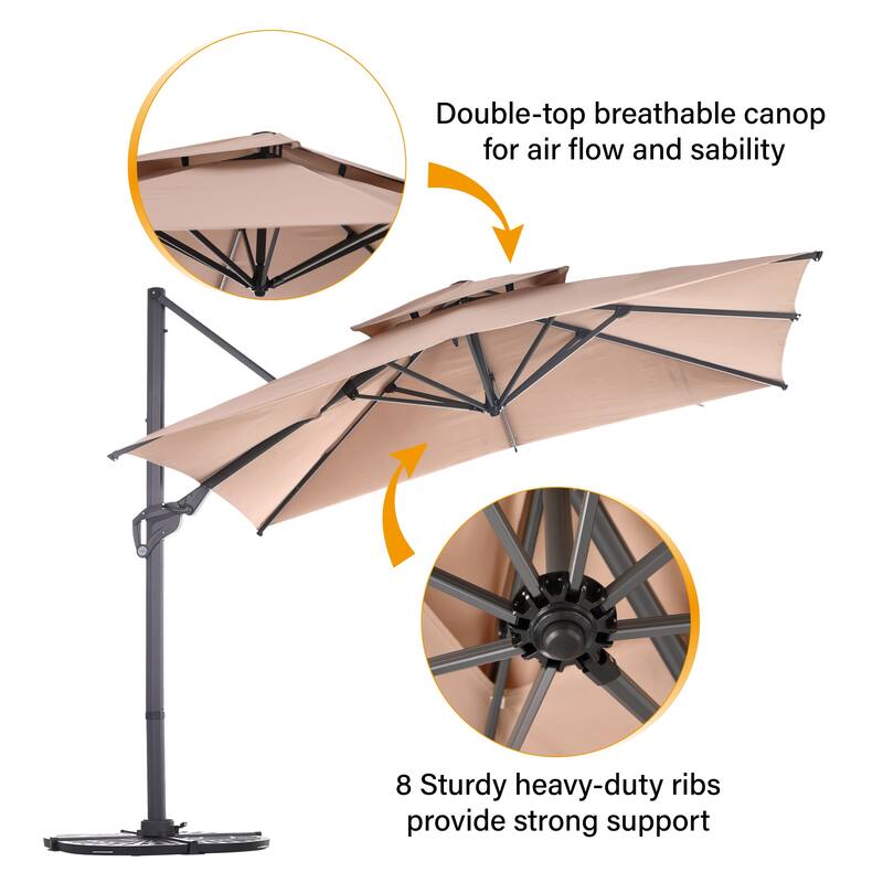 10FT Patio Cantilever Offset Umbrella with 360-degree Rotation Aluminum Umbrella with Base