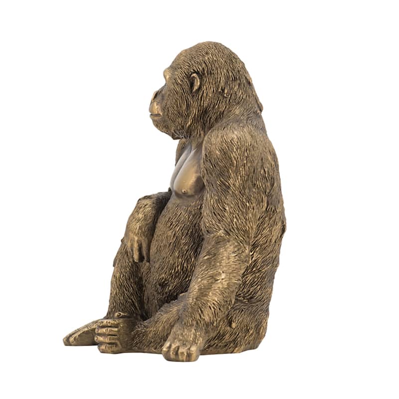 Sitting Gorilla Statuette - 8.25" - Antique Gold