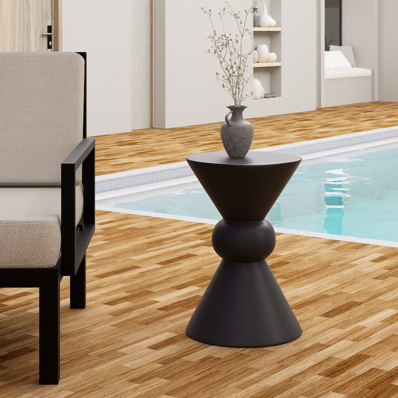 Modern Fiberstone Hourglass Side Table with Weather Resistant Design and Easy to Clean End Table for Indoor Outdoor