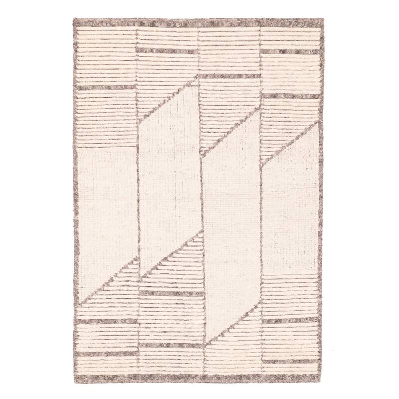 ECARPETGALLERY Hand-knotted Tangier Cream Wool Rug - 5'1 x 7'9