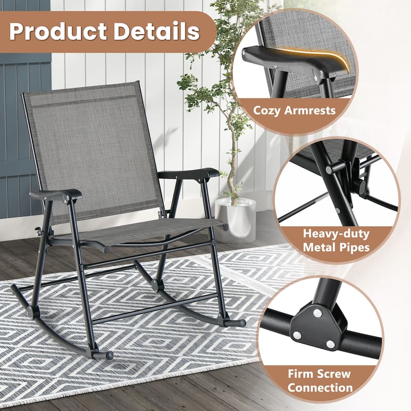 Gymax 4pcs Patio Folding Rocking Chair Heavy-Duty Metal Frame Rockers