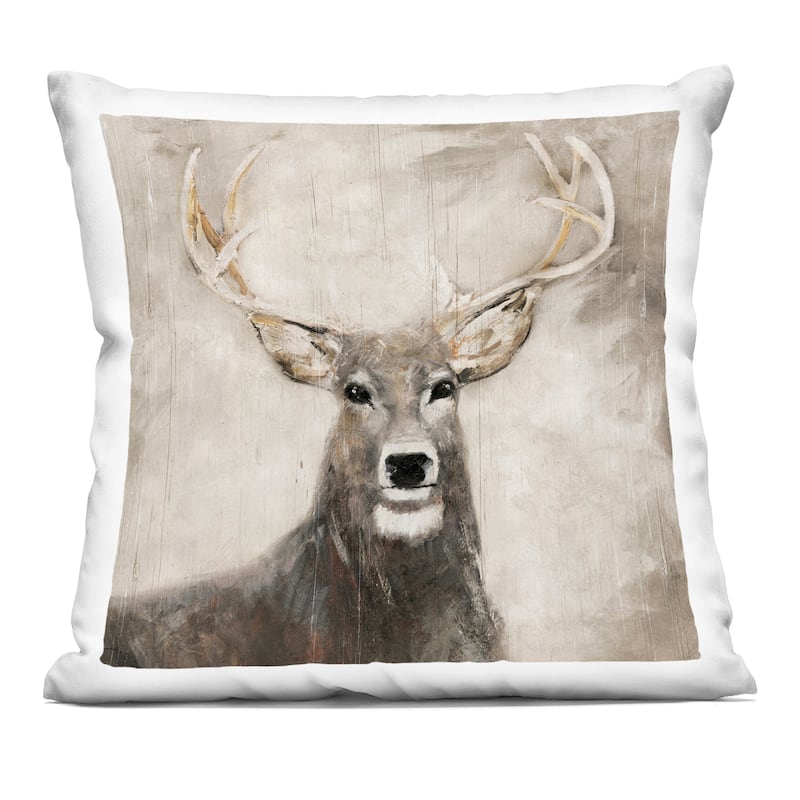 Stupell Gazing Deer in Neutrals Decorative Printed Throw Pillow Design by Sally Swatland - Accent - Polyester - Brown - Single
