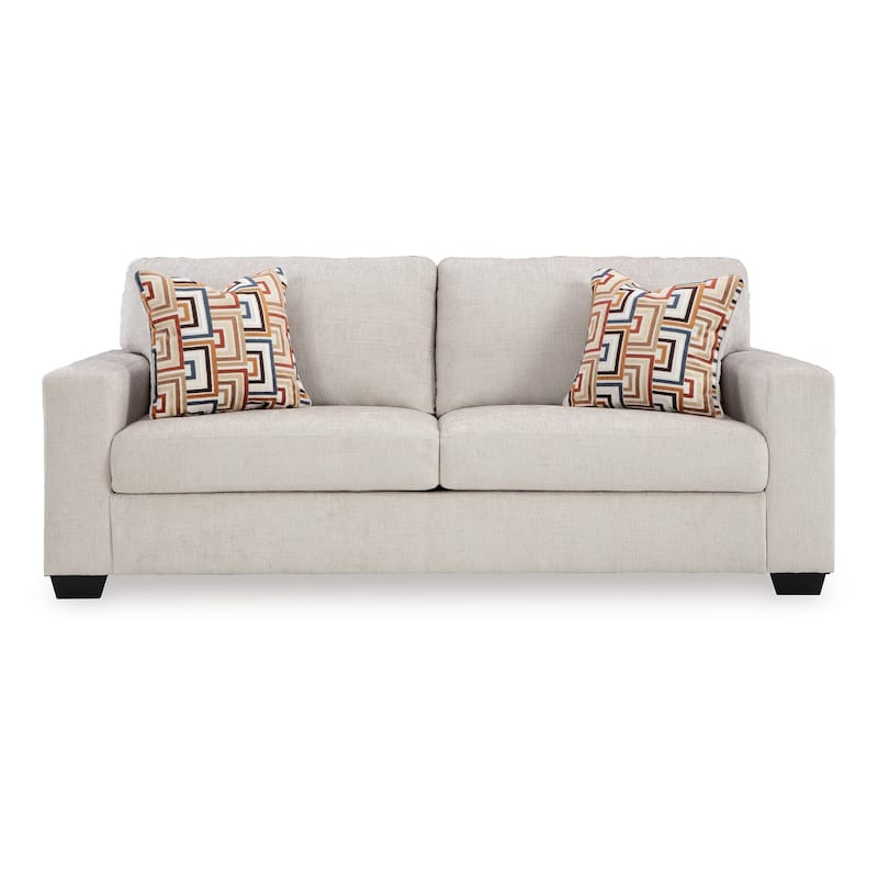 Avie Sofa, 2 Accent Pillows, 85 Inch, Soft White Ivory Polyester