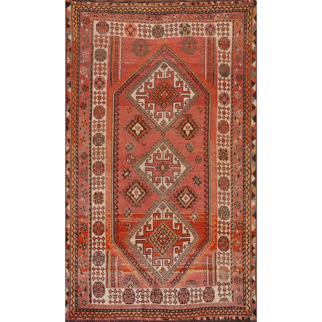 Hand Knotted Oriental 100% Wool Carpet Traditional Tribal Pink Qashqai Area Rug - 7' 10'' X 4' 10''