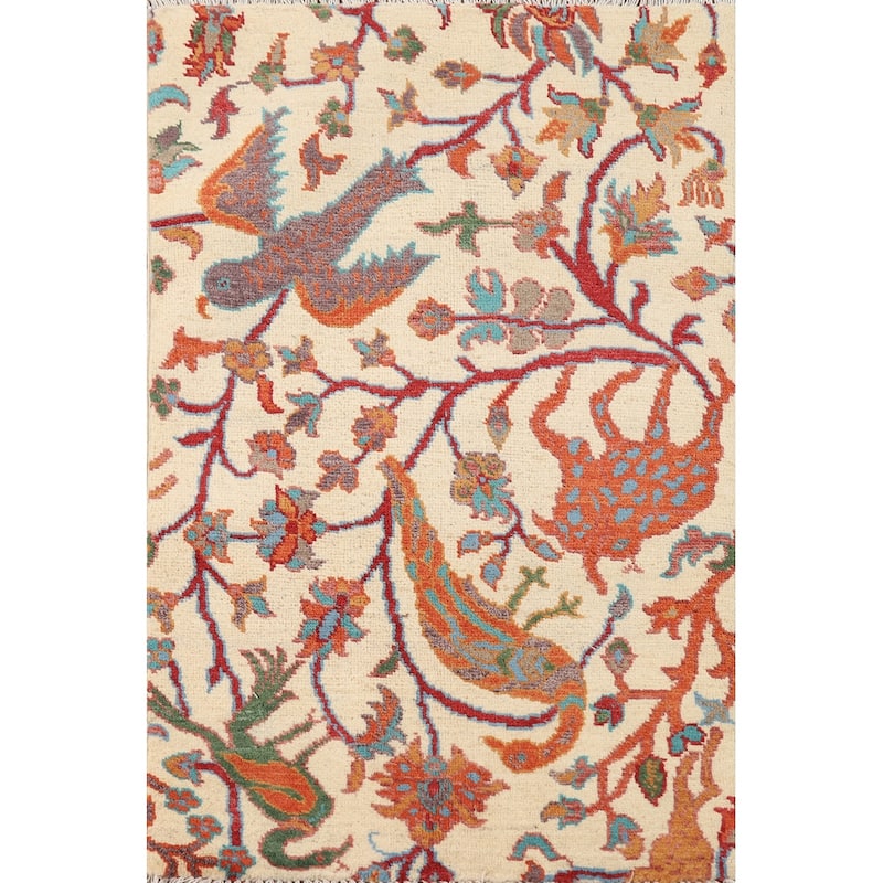 Hand Knotted Oriental 100% Wool Carpet Traditional All-Over Beige & Ivories Kazak Area Rug - 3' 0'' X 2' 0''