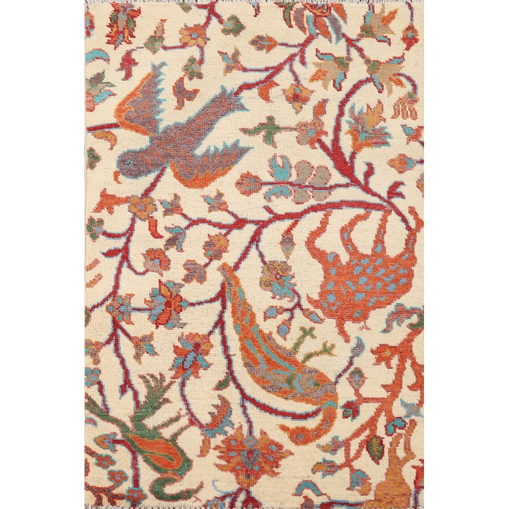 Hand Knotted Oriental 100% Wool Carpet Traditional All-Over Beige & Ivories Kazak Area Rug - 3' 0'' X 2' 0''