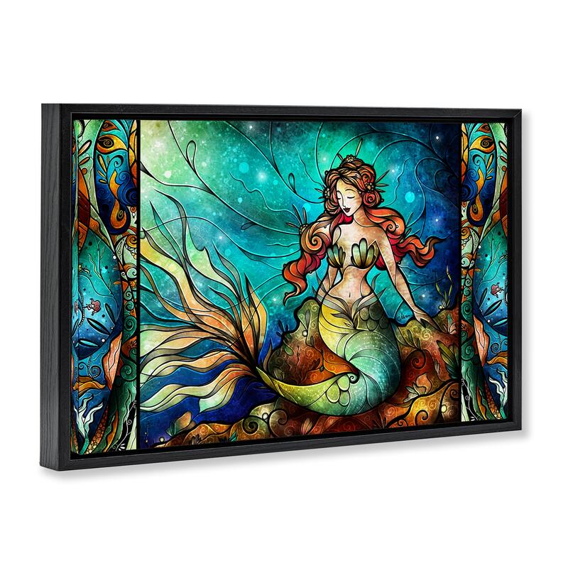 Stupell Elegant Seated Mermaid Framed Floater Canvas Wall Art Design By Mandie Manzano