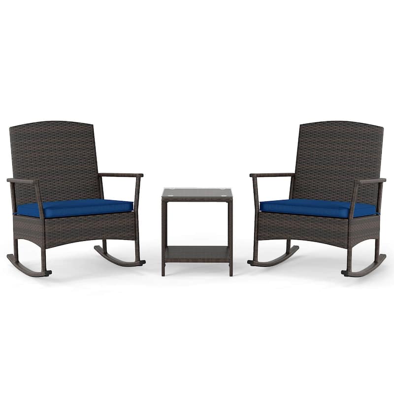 Costway 3 Piece Patio Rocking Set Wicker Rocking Chairs with 2-Tier - See Details