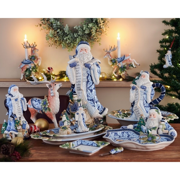 Fitz and Floyd Holiday Home Blue Santa Server, 13.5 Inch - Bed