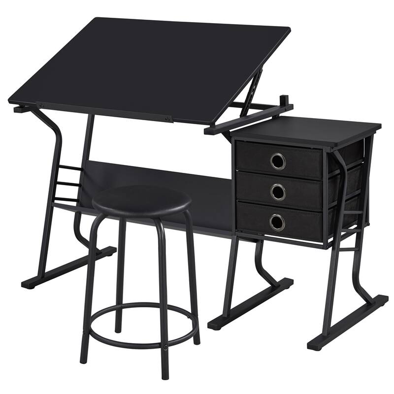 Yaheetech Drafting Table Stool Set with Additional Side Countertop