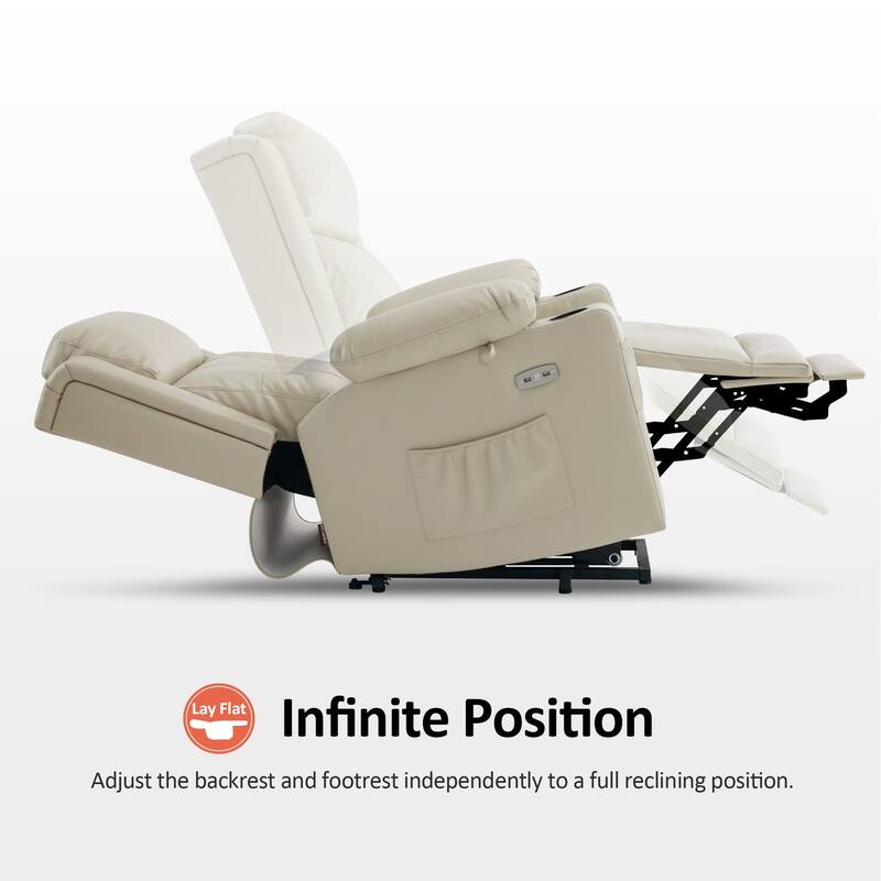 MCombo Lay Flat Dual Motor Power Lift Recliner Chair Sofa with Heat and Massage, Infinite Position, Faux Leather 7661
