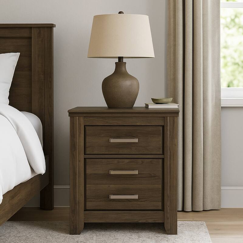 Rye Nightstand with 2 Drawers, Modern Classic Laminate Dark Brown