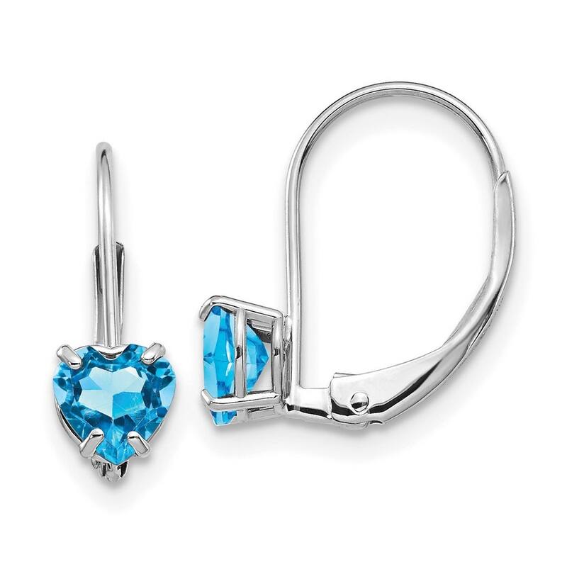Curata 14k White Gold 5mm Heart Gemstone Leverback Earrings - 17x5mm