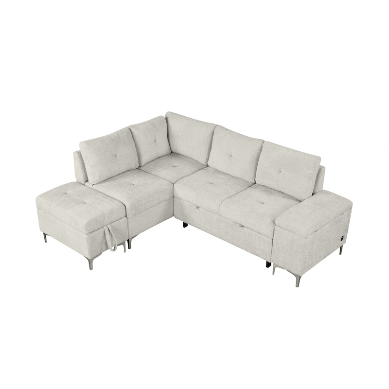 Innovative L-Shaped Convertible Sofa Bed with Ample Storage, USB Ports, and Retractable Backrest