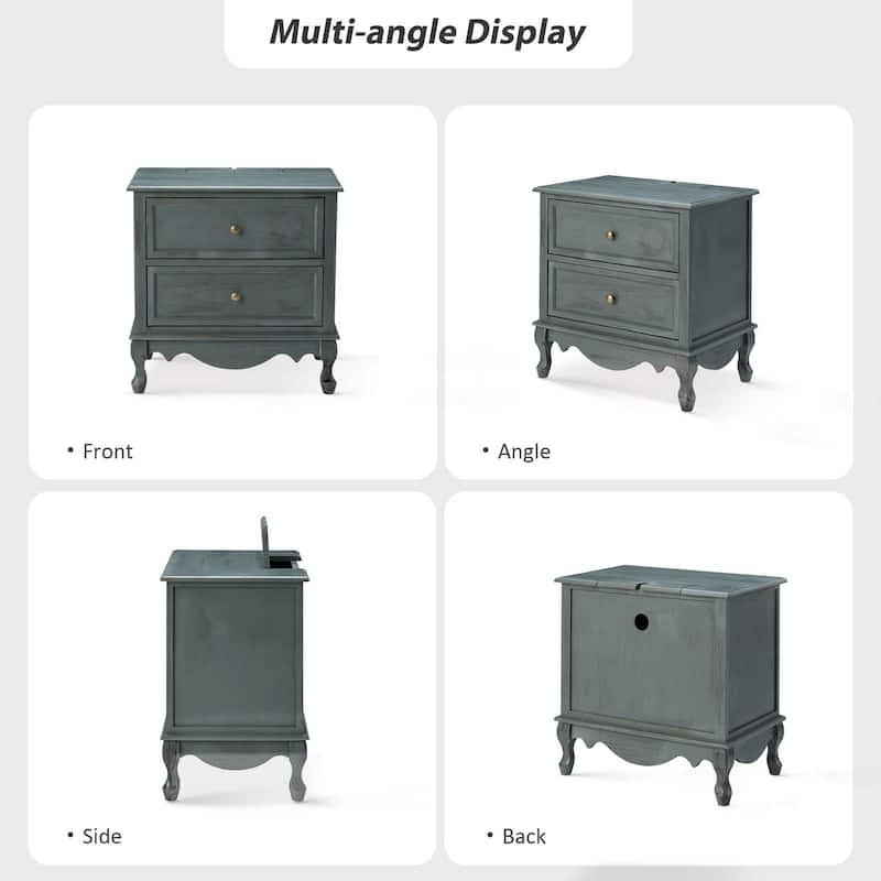 Pallantium 24'' Tall 2 - Drawer Nightstand with Charging Station Space Set of 2 by HULALA HOME