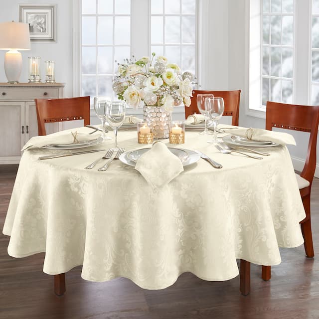 Caiden Elegance Damask Tablecloth - 70" Round - Ivory