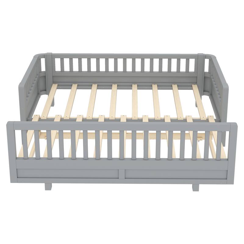 Adjustable Platform Bed Frame with Safety Guardrail for Kids, Guests