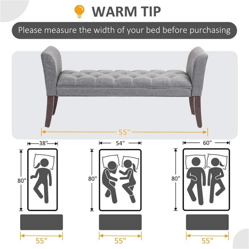 Linen Upholstered Storage Bench with Button Tufted Cushion for Entryway Bedroom or Living Room Use - 55" W x 17.25" D x 25.5" H