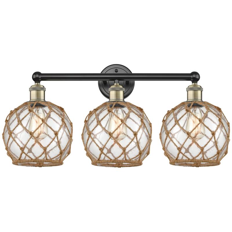 Innovations Lighting Endless Possibilities Edison - Farmhouse Rope - 3 Light 26" Bath Vanity Light - Clear Glass with Brown Rope/Black Antique Brass