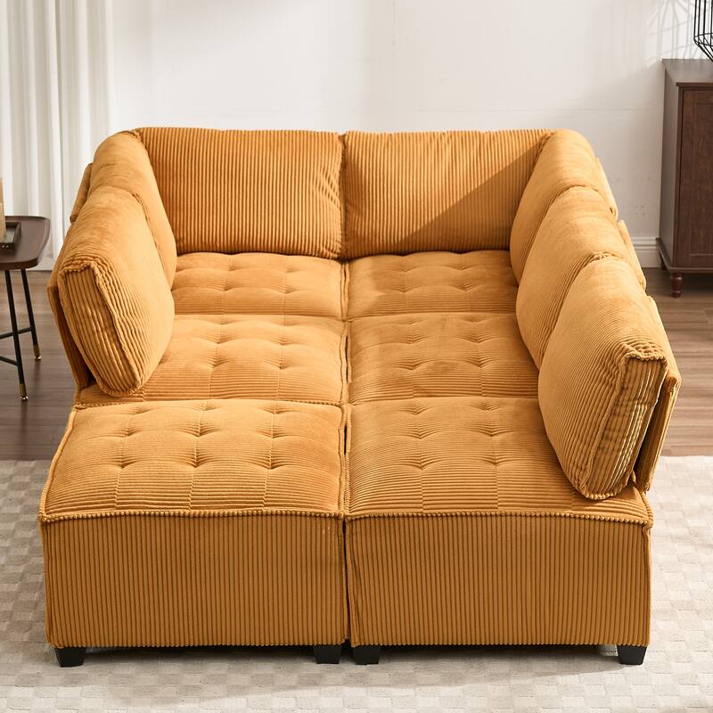 121.26" Corduroy Modular Sectional Sofa 6- Seat U Shaped Couch with Reversible Chaise and Ottoman