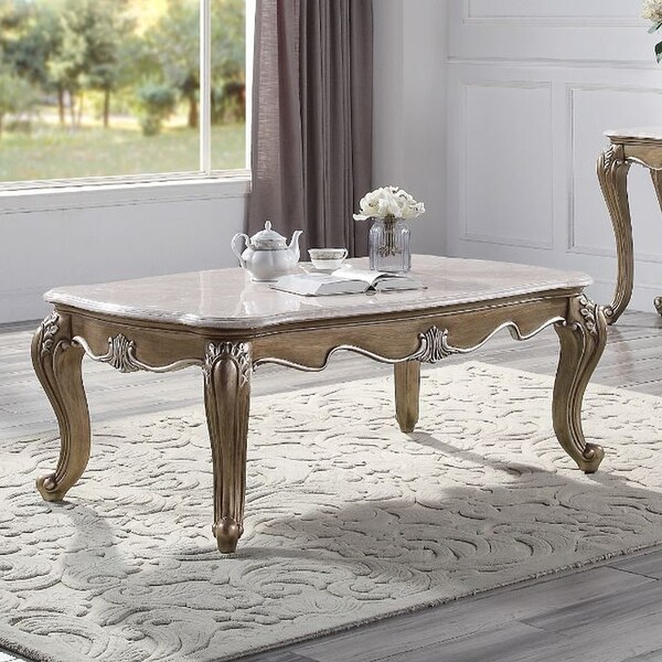 Rectangular Marble Coffee Table in Antique Bronze Finish - Antique