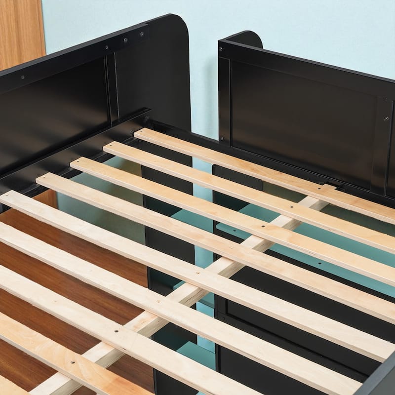 Full Size Wooden Bunk Bed with Adjustable Desk, Wardrobe Storage, USB & RGB Gaming Lights