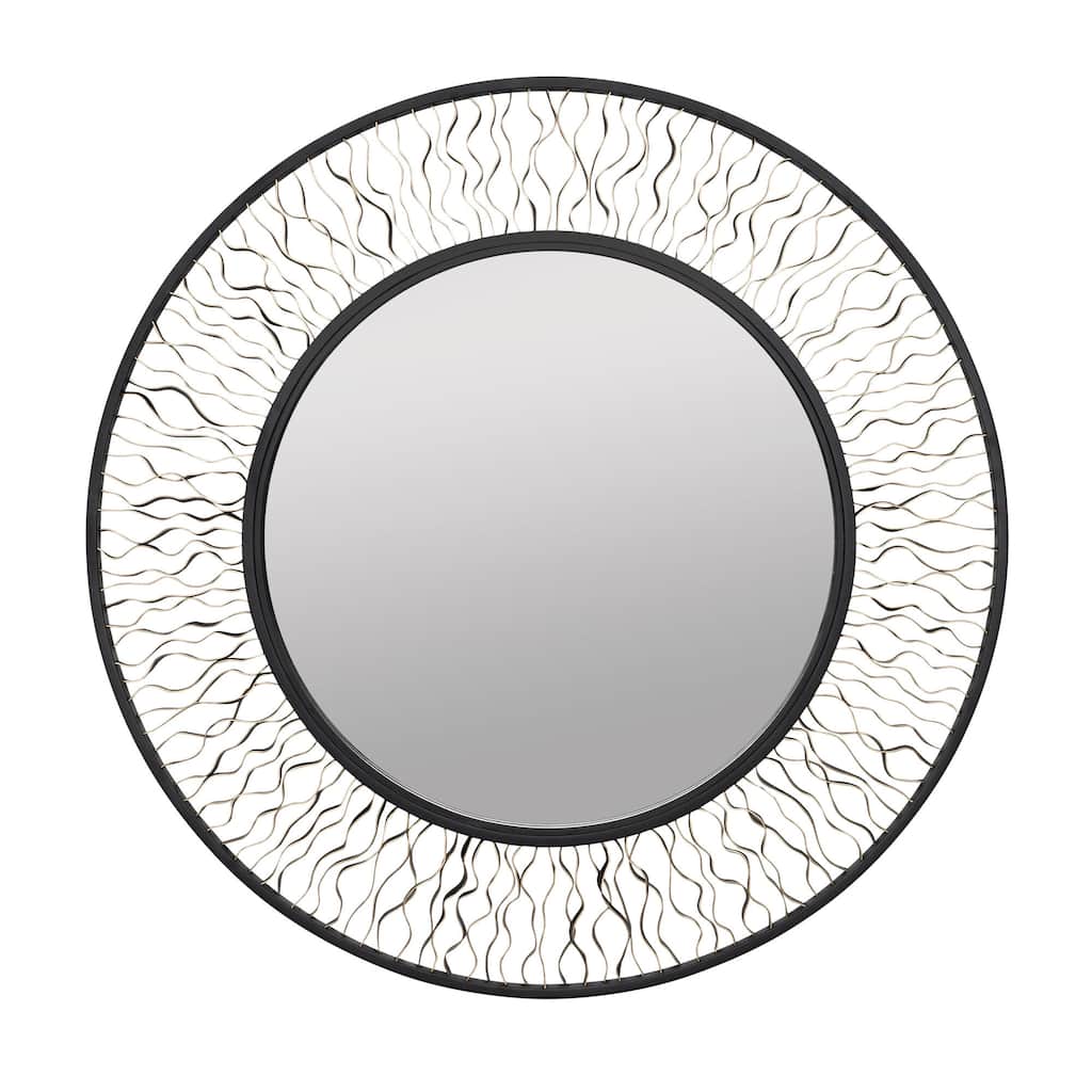 Varaluz Estela 30-in Round Wall Mirror - Matte Black/French Gold