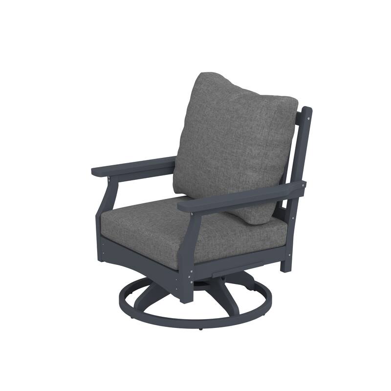 Aspen Rock/Swivel Deep Seating Chairs-White/Navy Cushion (Set of 2)