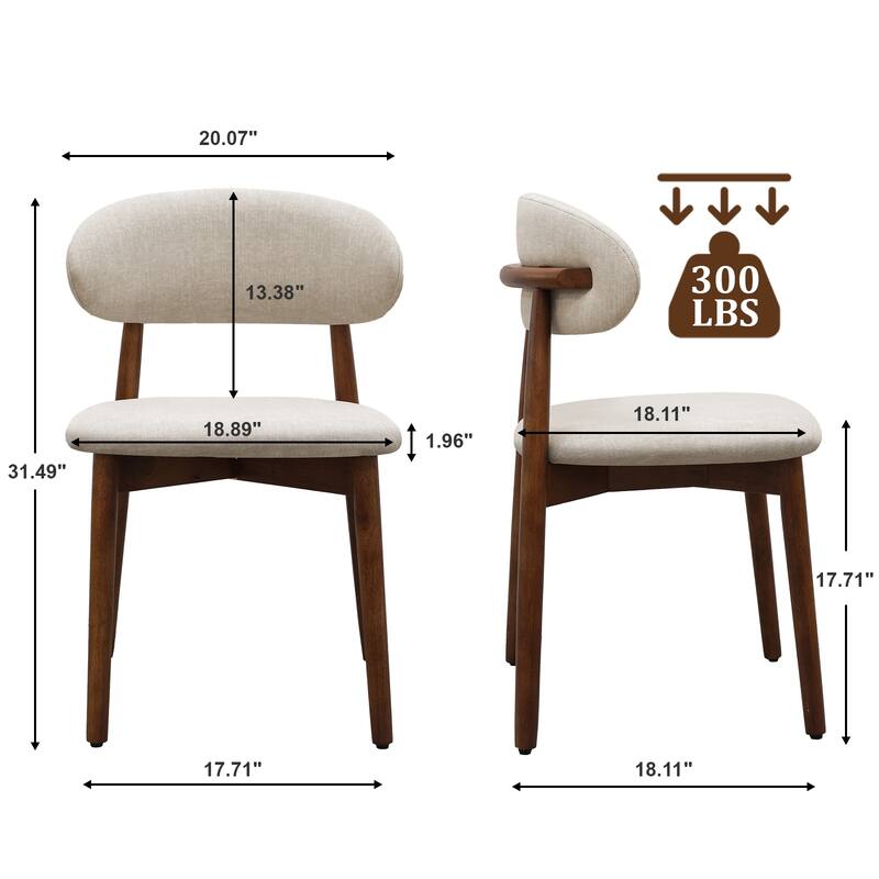 Flannelette Upholstered Dining Chair with Walnut Solid Wood Legs, Armless Chair Set of 2 for Kitchen, Restaurant, Living