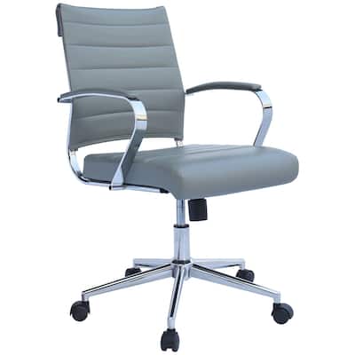 Modern Office Desk Chair Mid Back Ribbed PU Leather Armless Conference Task Chair with Padded Foam Seat, Tan