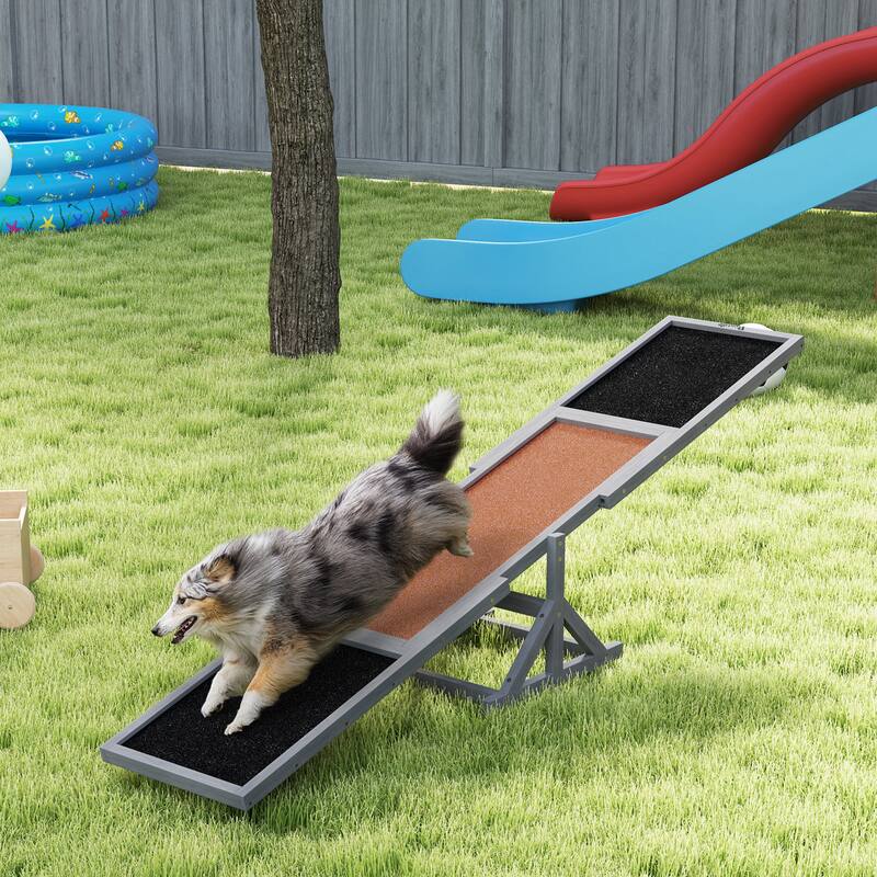 PawHut Wooden Dog Agility Seesaw for Training and Exercise, Platform Equipment Run Game Toy, Weather Resistant Pet Supplies