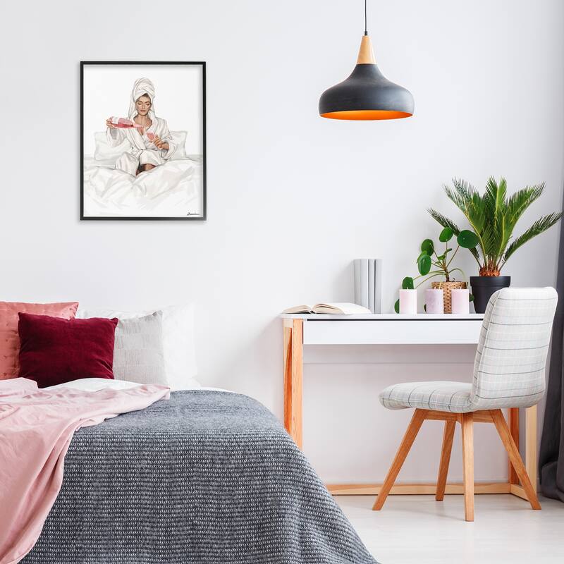 Stupell Pouring Rosé Wine in Bed Framed Giclee Art Design By Ziwei Li