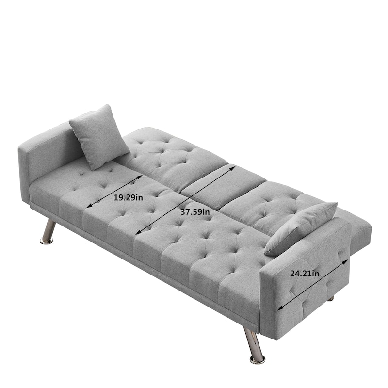 76 Inch Futon Sofa Bed with Cup Holders, Linen Convertible Folding
