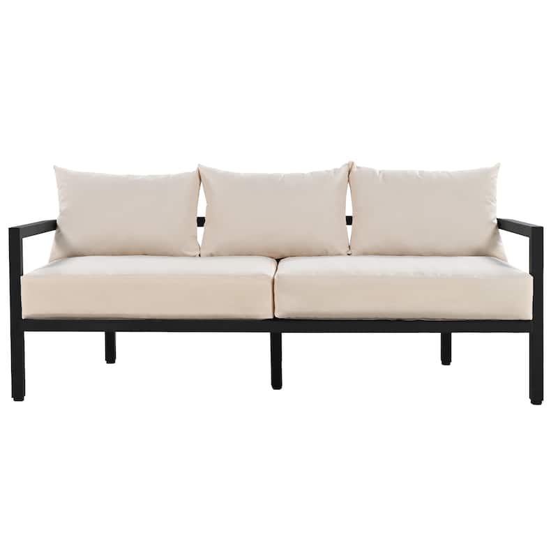 Roomfitters 4-Piece Outdoor Steel Sofa Set with Coffee Table, 3-Seater Couch and 2 Armchairs for Patio Garden