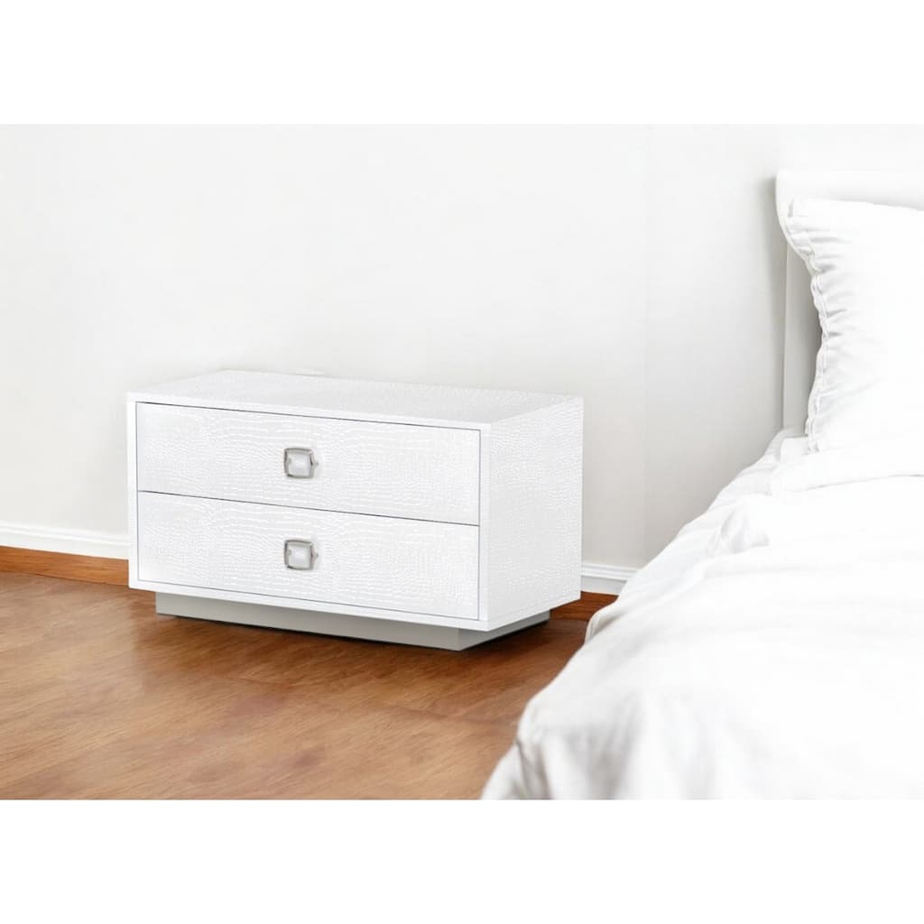 HomeRoots 19" White Solid and Manufactured Wood Two Drawer Nightstand